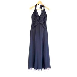 NWT BCBGMaxAzria Silk Raw Edge Cross Halter Dress Indigo Size Size 6 Formal